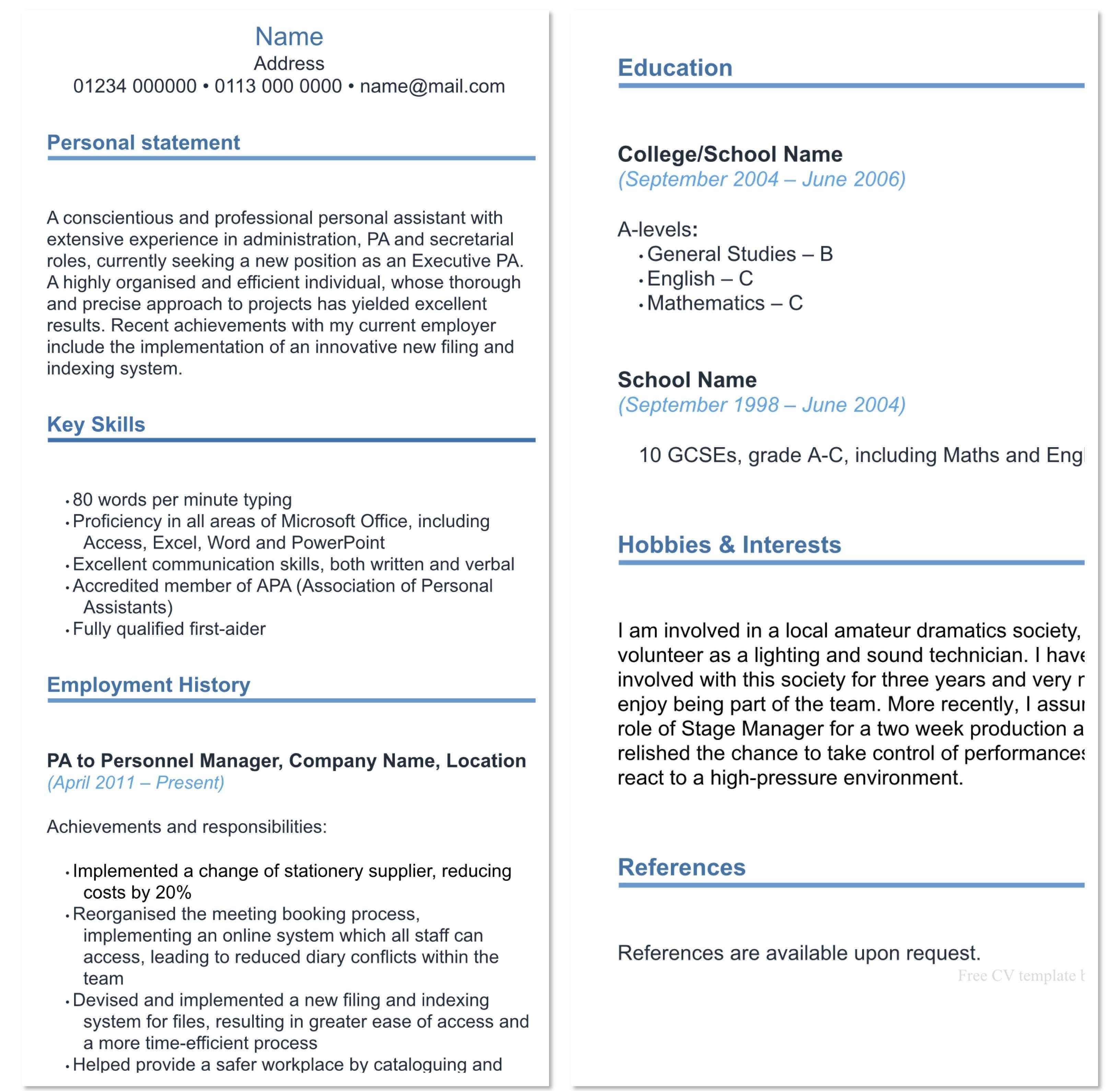 foto di esempio cv in inglese per cercare lavoro