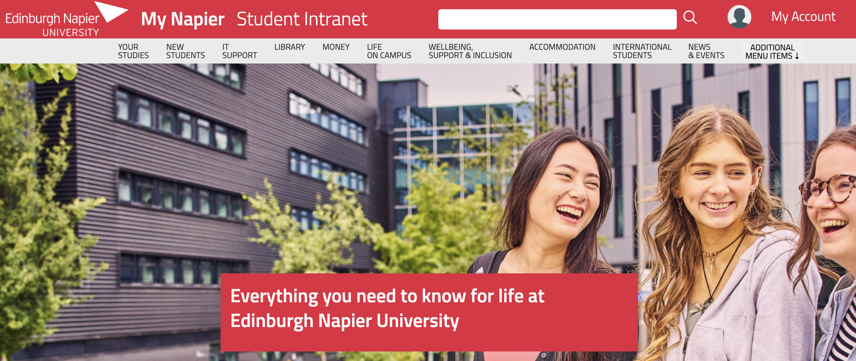 Screenshot sito ufficiale Edinburgh Napier university