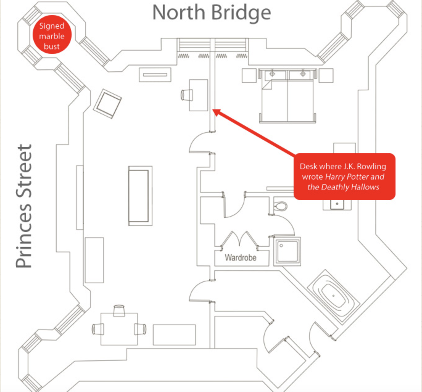 Mappa stanza Balmoral hotel edimburgo da vedere su Harry Potter