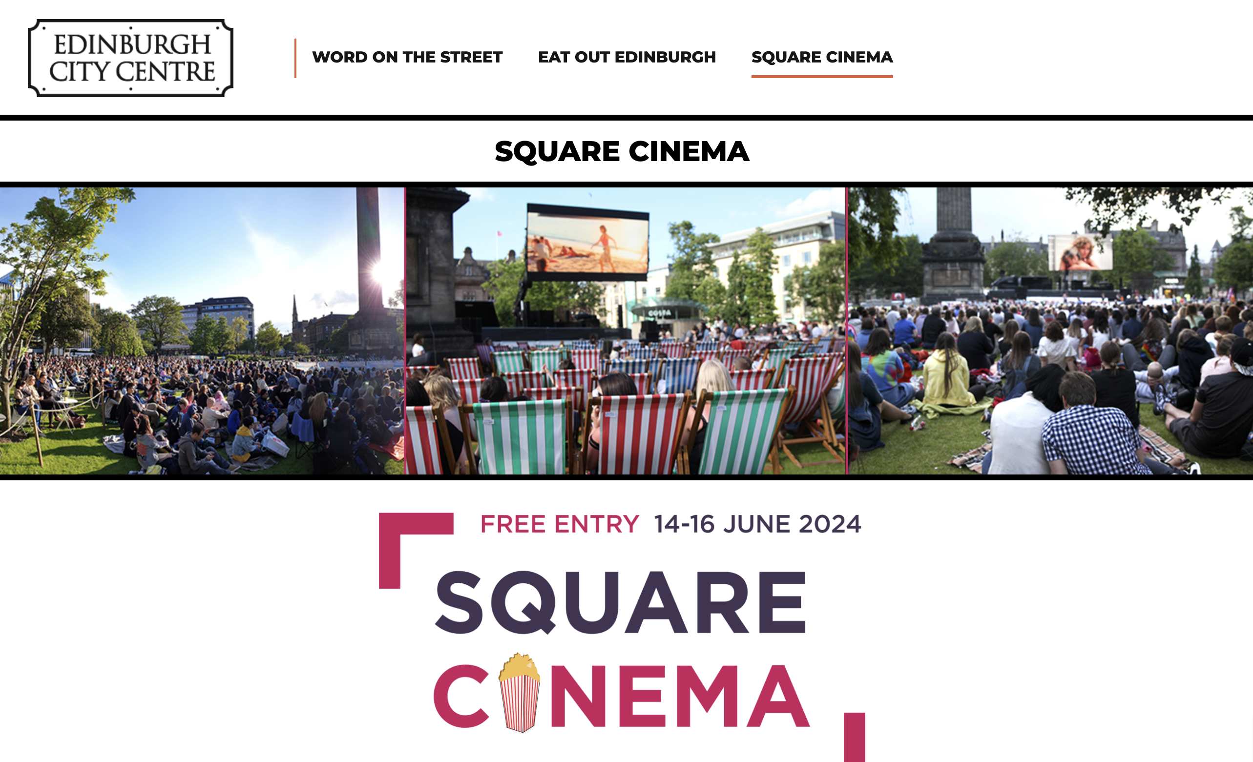 Screenshot con scritta SQUARE CINEMA per evento a giugno a Edimburgo