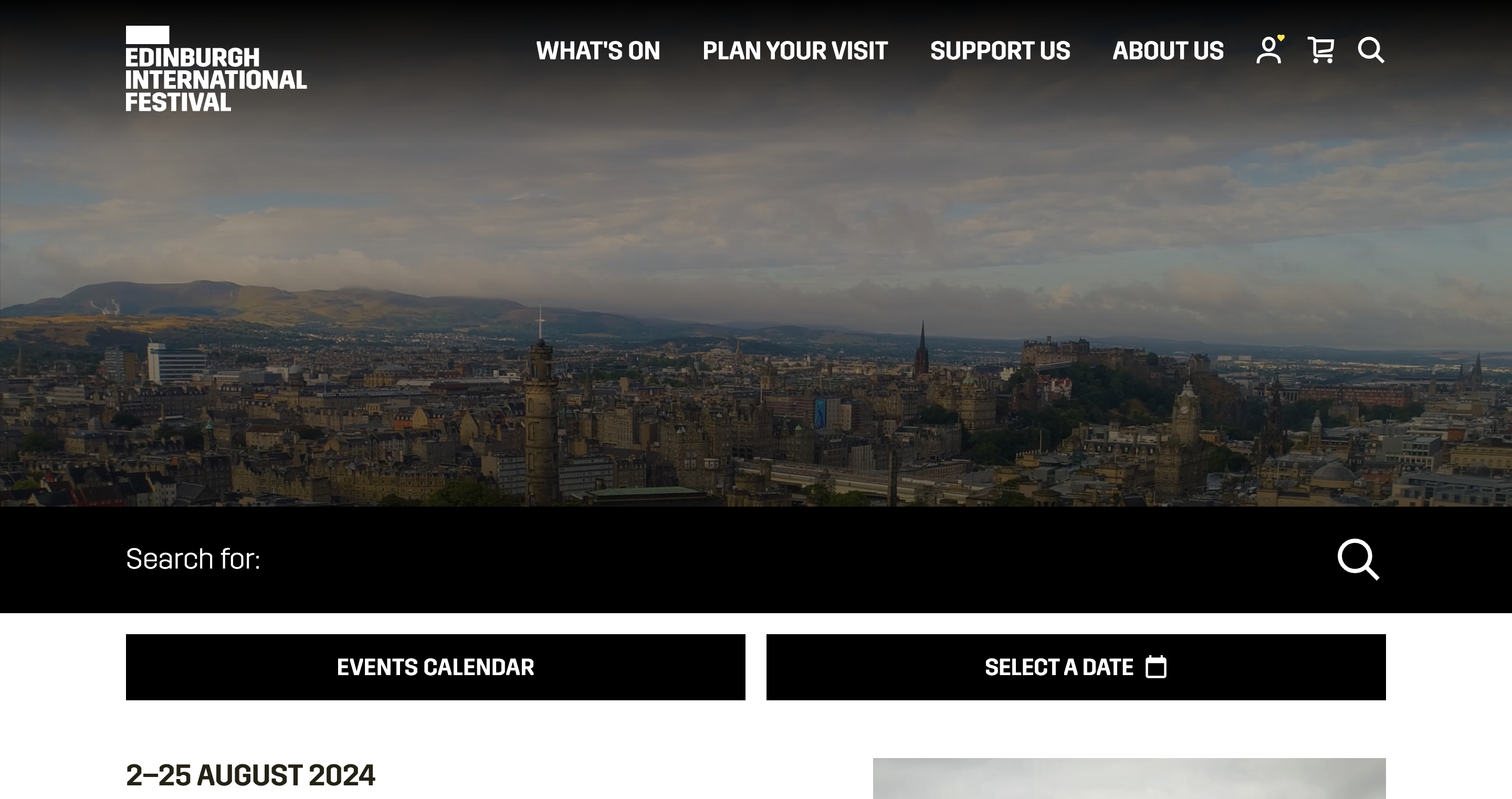 Screenshot sito web festival international Edimburgo