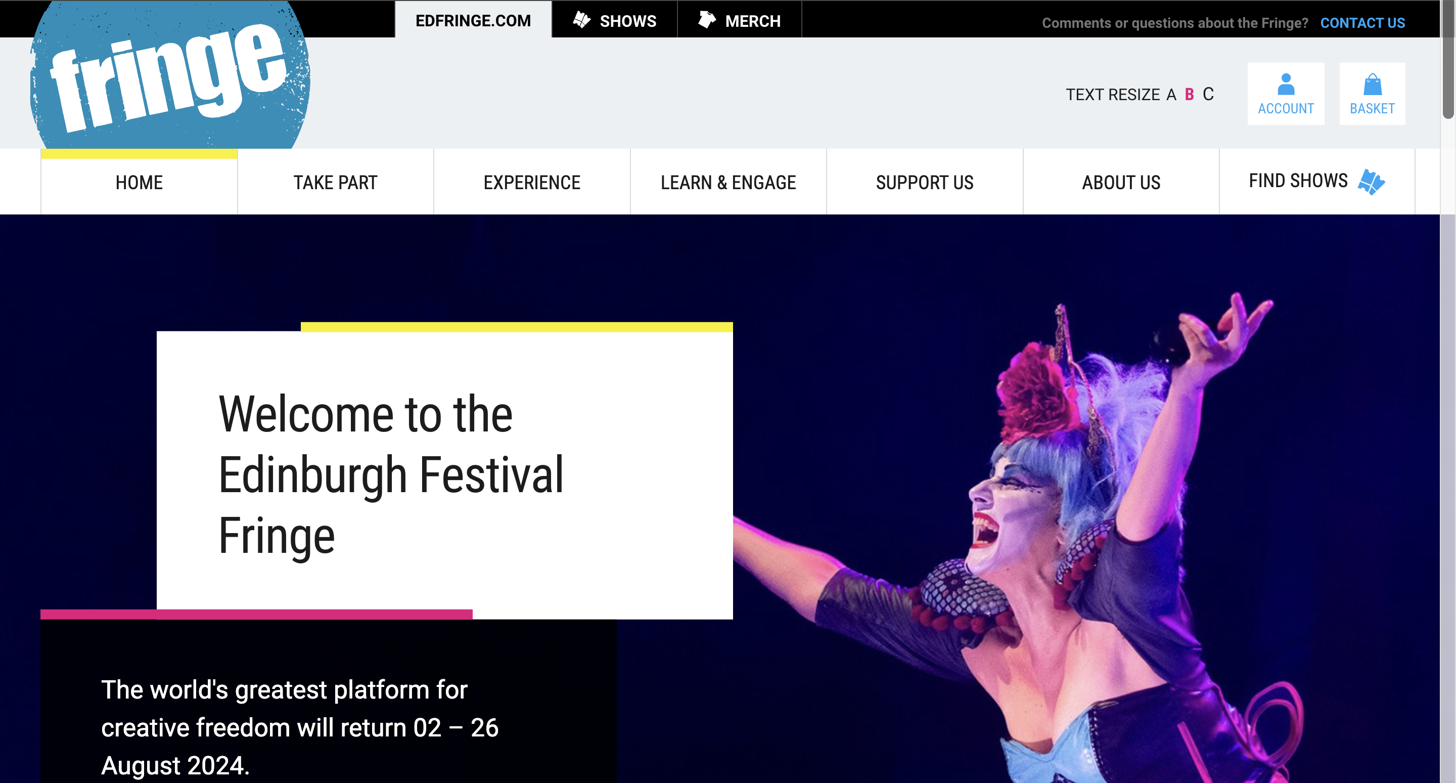 screenshot sito fringe festival 