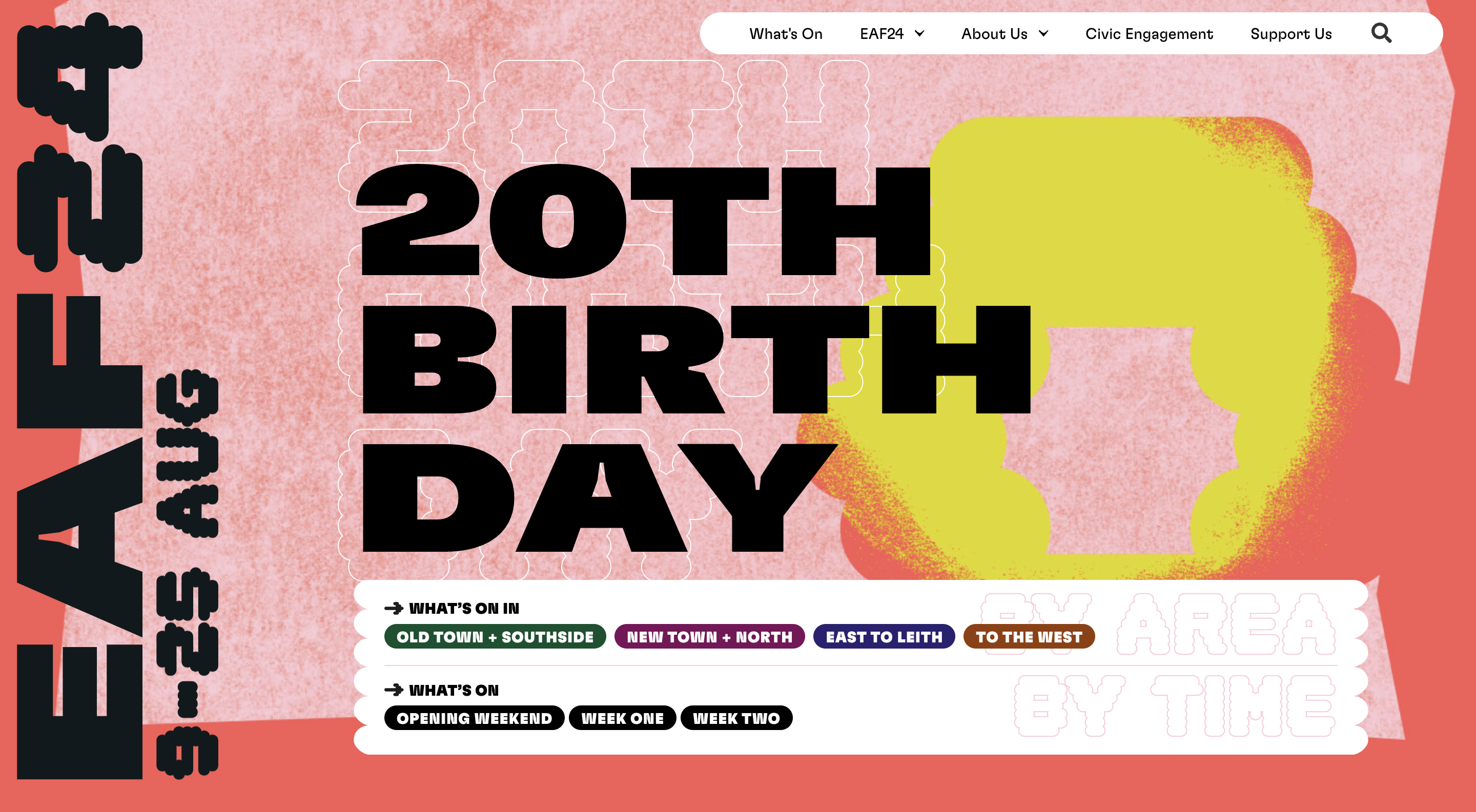 screenshot del sito web del Edinuburgh art festival di Edimburgo, con scritta 20esimo compleanno