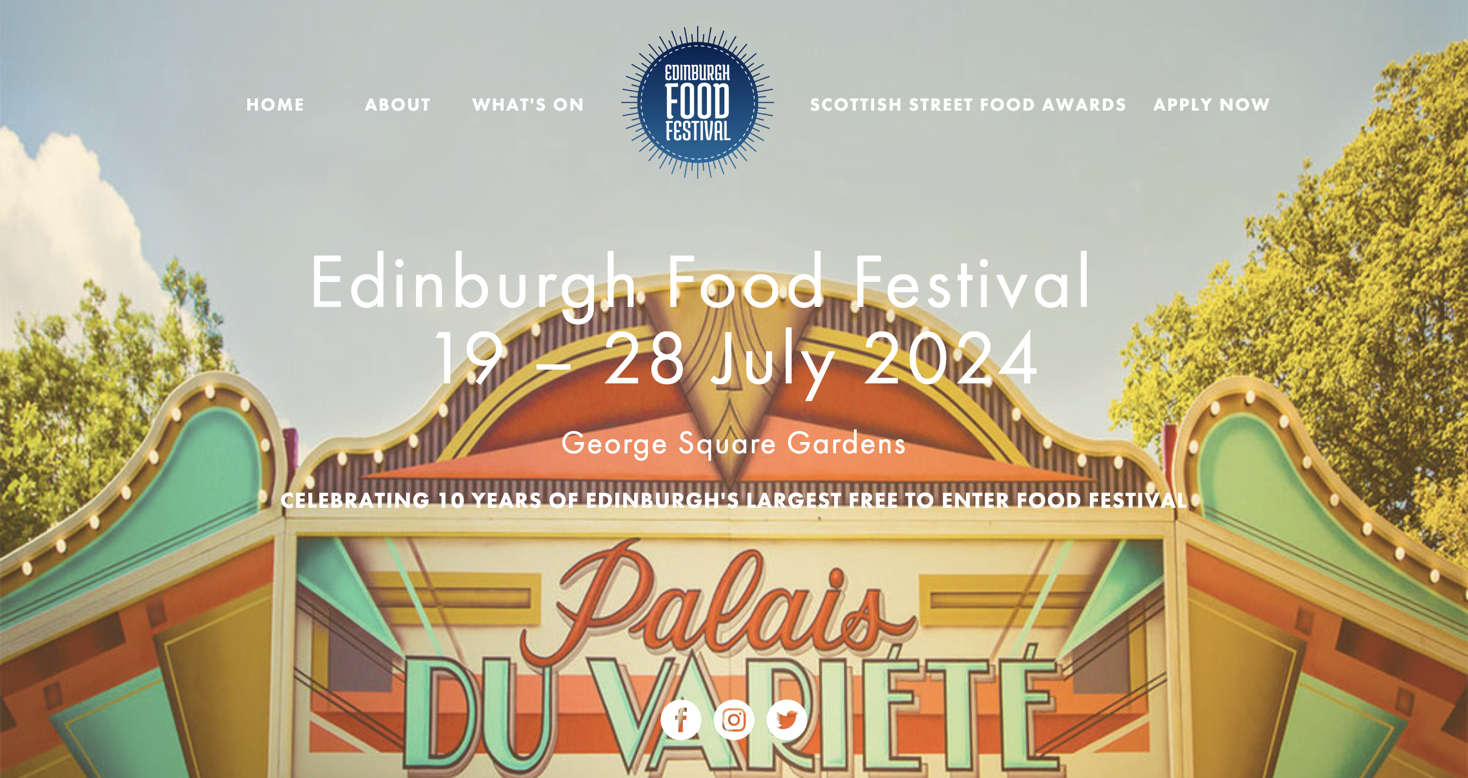 Screenshot sito Edinburgh Food Festival per evento a Edimburgo a luglio 2024