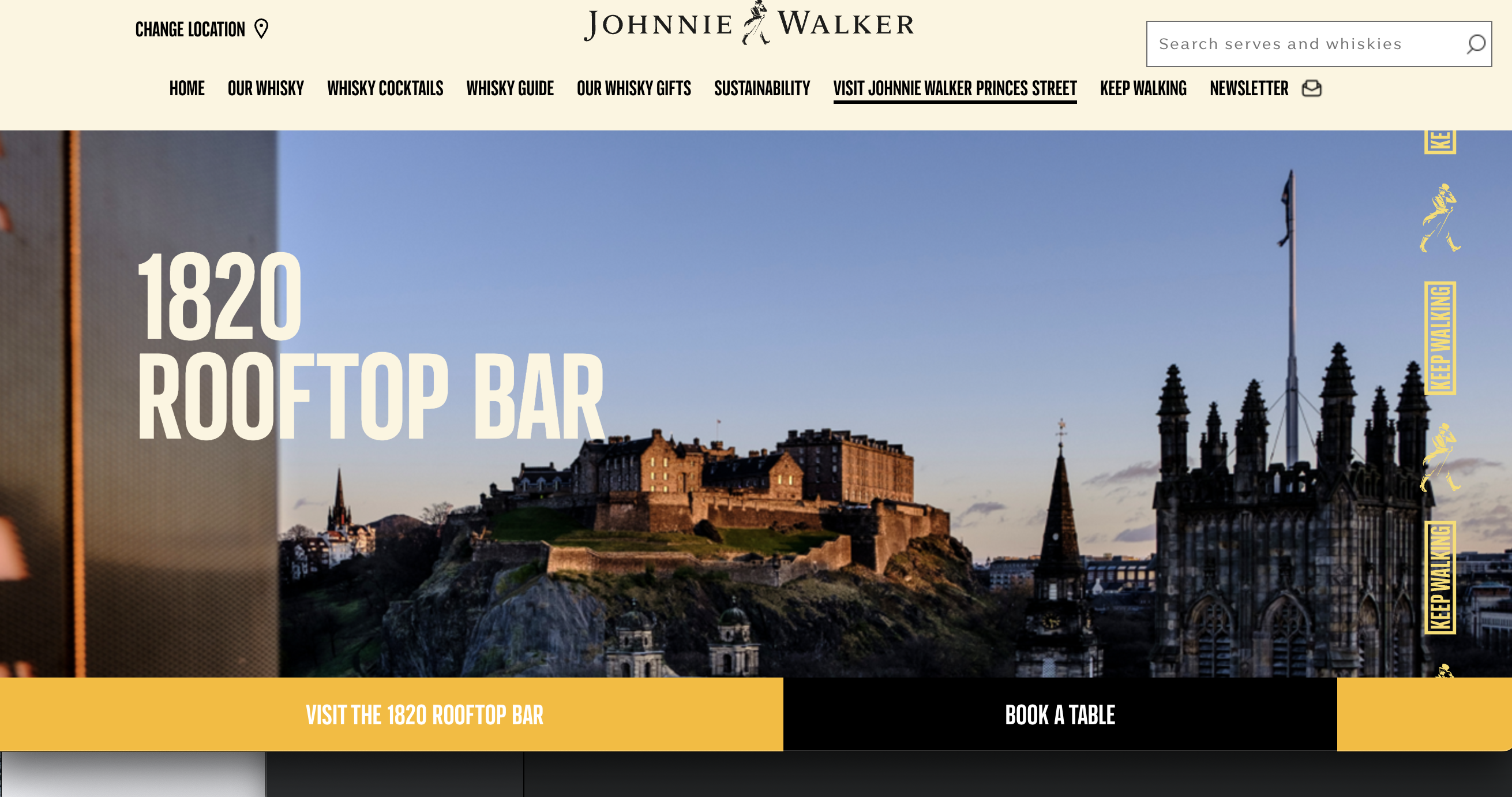 sito web di Johnnie Walker con foto terrazza , uno dei ristoranti vista castello a Edimburgo