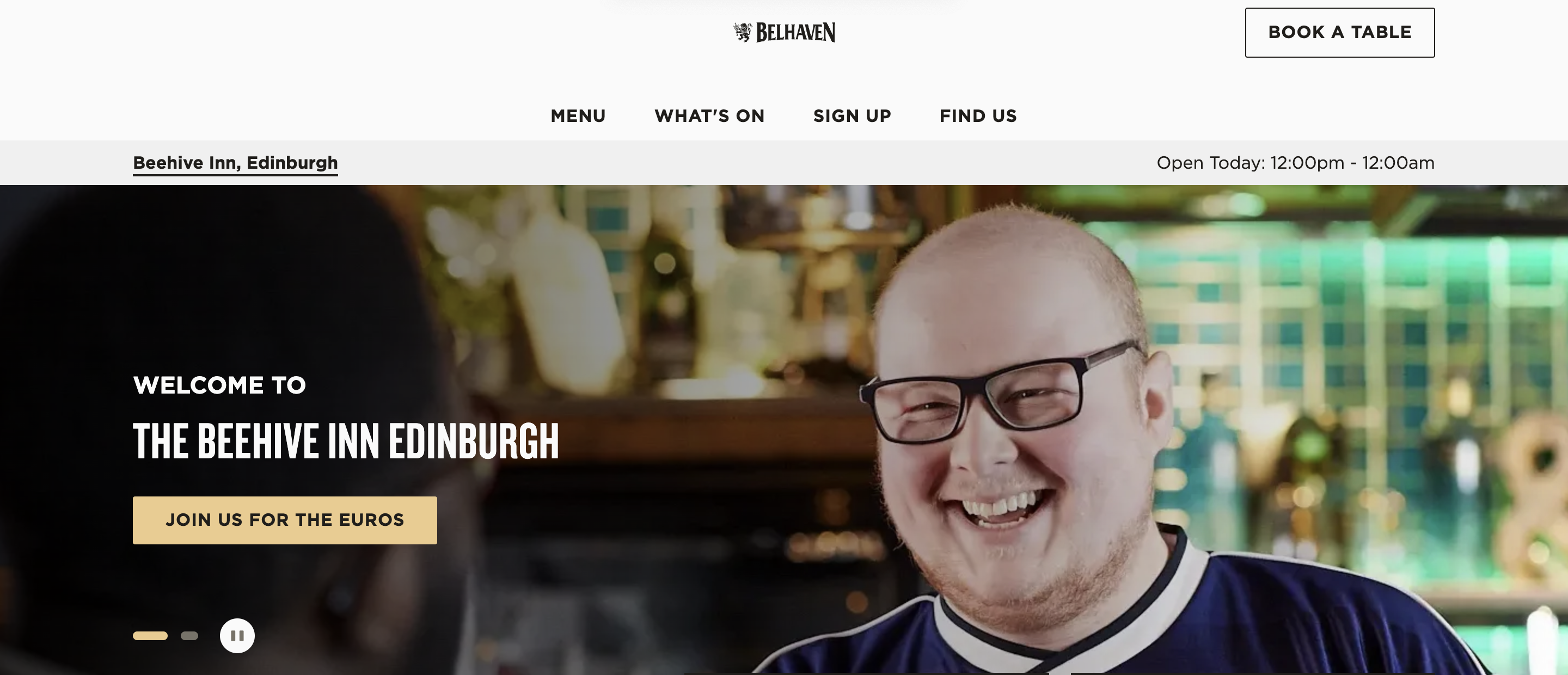 screenshot sito di Beehive inn un pub di Edimburgo 