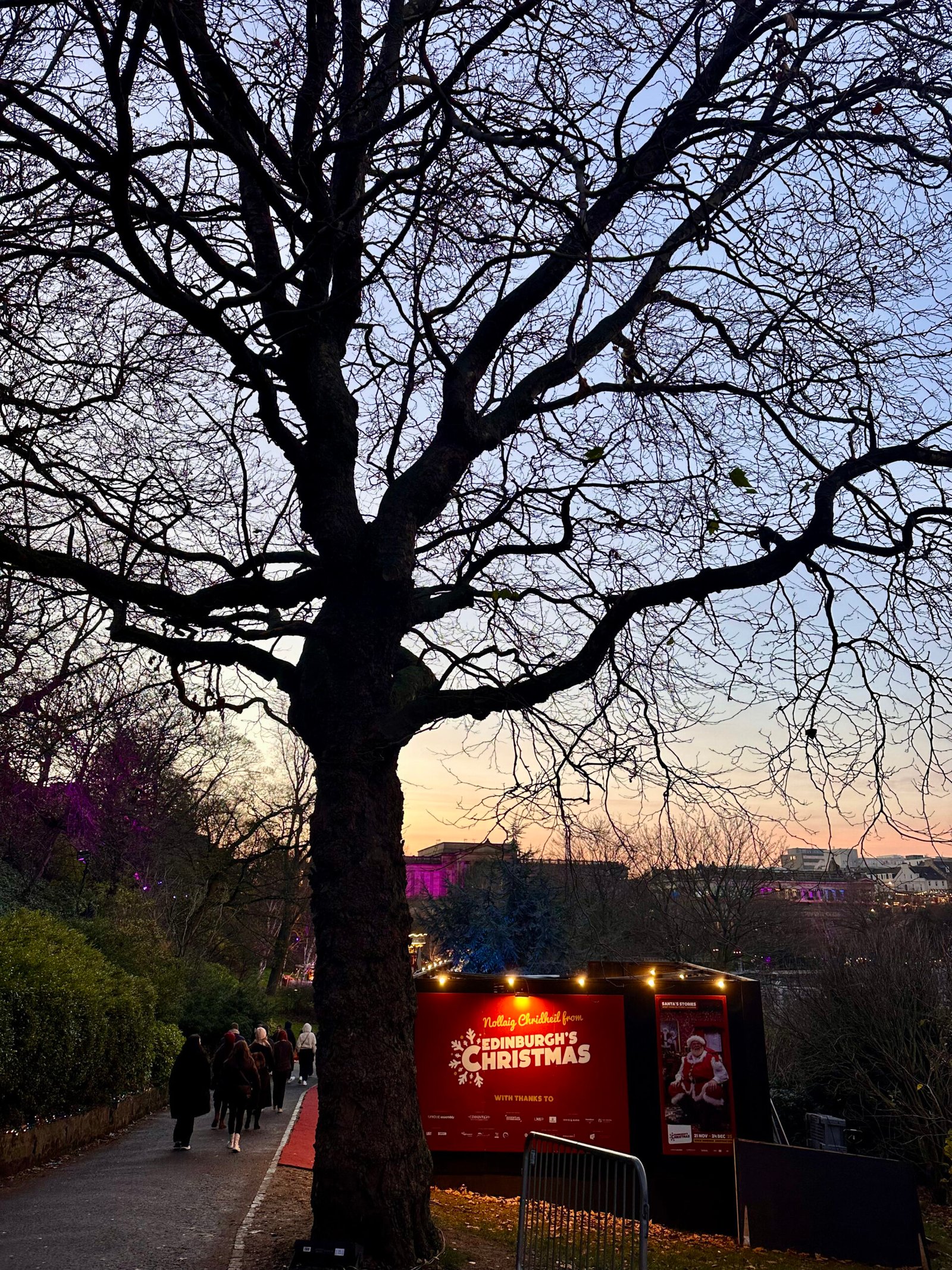 Percorso illuminato albero e casette Edinburgh Christmas - ai mercatini di natale di Edimburgo